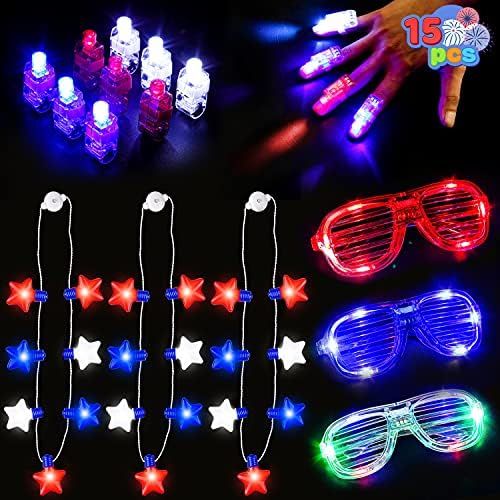 JOYIN 15 Pcs Patriotic Party Favor of 3 LED Shutter Shade Glasses, 3 LED Light Up Necklaces, and ... | Amazon (US)