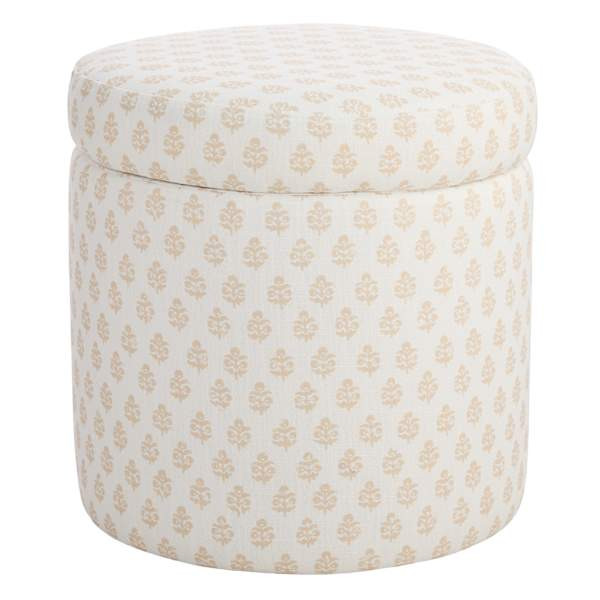 Eva Storage Ottoman, Taupe Blockprint | At Home