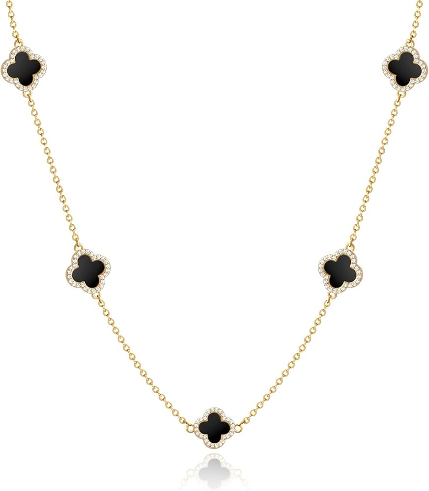 COBI Dainty 4 Leaf Clover Necklace,18K Gold Plated Mother of Pearl & Cubic Zirconia, 16" Chain wi... | Amazon (US)