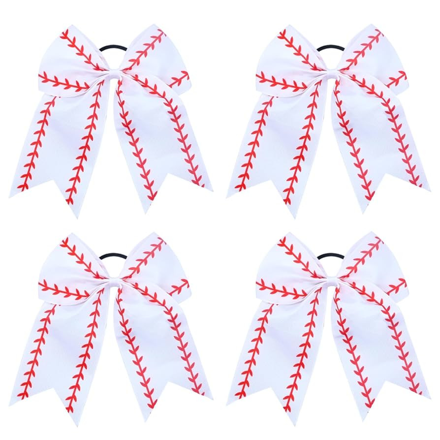 4PCS Softball Hair Bows 8" Game Day Baseball Cheer Bows Big Elastics Hair Ties Bands Ponytail Hol... | Amazon (US)