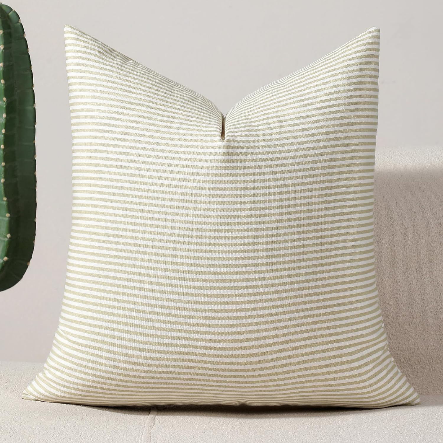 vctops Green Stripe Print Decorative Throw Pillow Covers 18x18 Inch Farmhouse Pinstripe Square Cu... | Amazon (US)