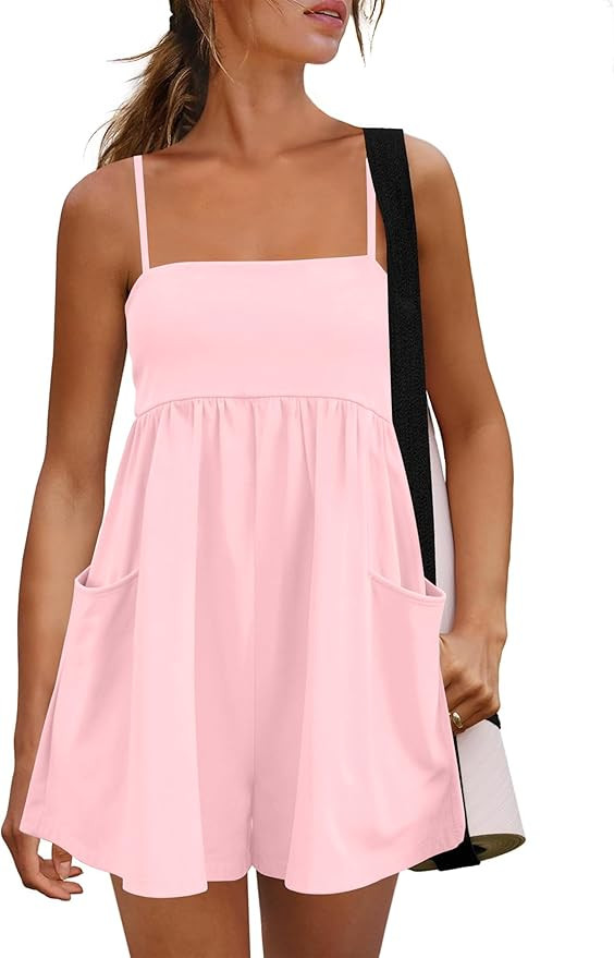 Womens Summer Rompers 2026 Adjustable Spaghetti Strap Short Jumpsuit Casual One Piece Outfits wit... | Amazon (US)