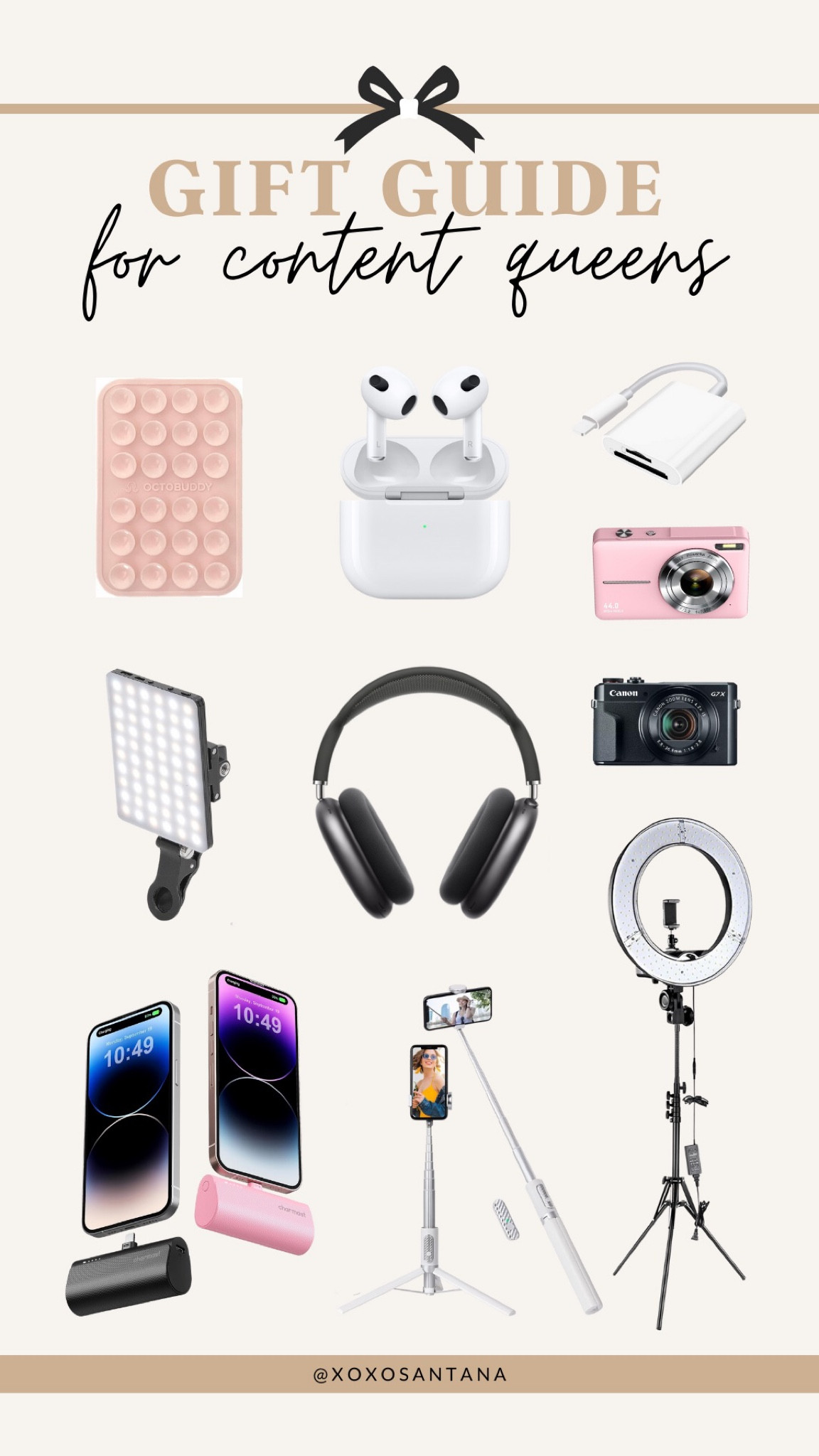 Gift guide for the content queen!👩🏽‍💻📱💻🖥️🎧
These are all my essentials for content creation! These are my ride or die products! 
Made sure to include some portable chargers, digital cameras, headphone, tripods, and of course the best portable light!!!✨#LTKGiftGuide #LTKHoliday

#LTKover40