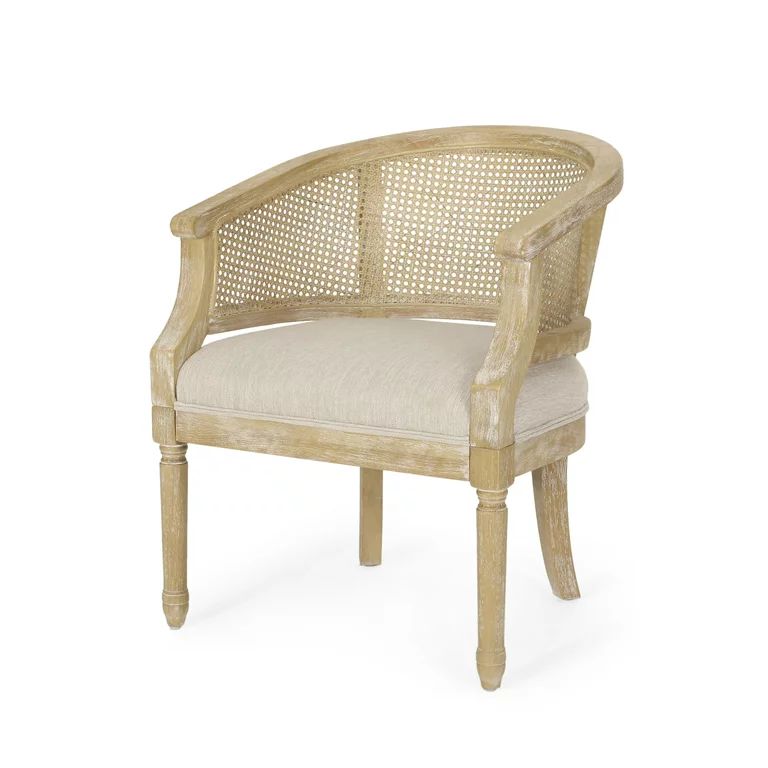 GDF Studio Velie French Country Fabric Upholstered Wood and Cane Accent Chair, Beige and Natural | Walmart (US)