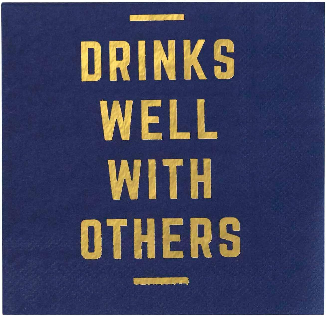 X&O Paper Goods Blue ''Drinks Well With Others'' Paper Cocktail Napkins, 20pc, 5.5'' x 5.5'' | Amazon (US)