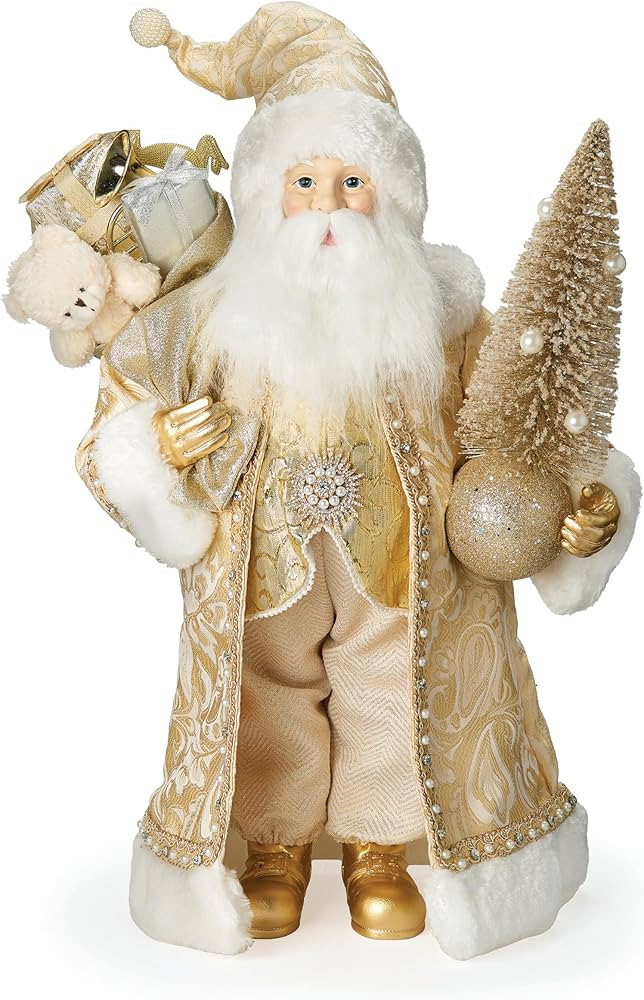 Roman, Regal 19.75" Santa Figure in Gold Suit with Christmas Tree & Toy Sack - Elegant Holiday De... | Amazon (US)