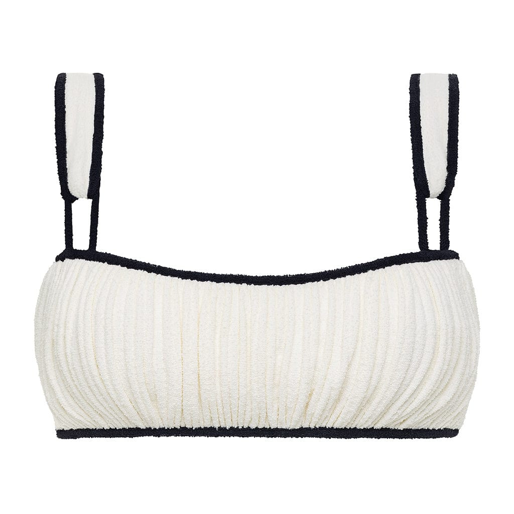 Cream (Black Binded) Terry Rib Victoria Bikini Top | Montce