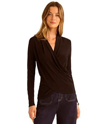 Women's Long-Sleeve Faux-Wrap Top | Macy's