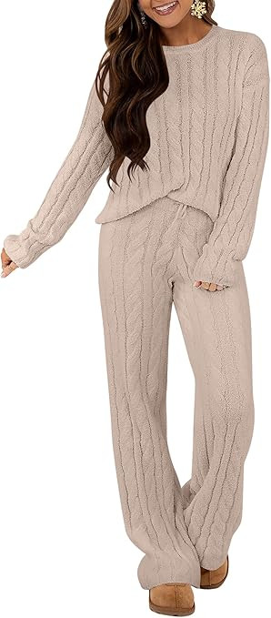 ANRABESS Women's Fuzzy Fleece Pajama Set 2 Piece Outfits Lounge Knit Oversized Sweater Pj Sets 20... | Amazon (US)