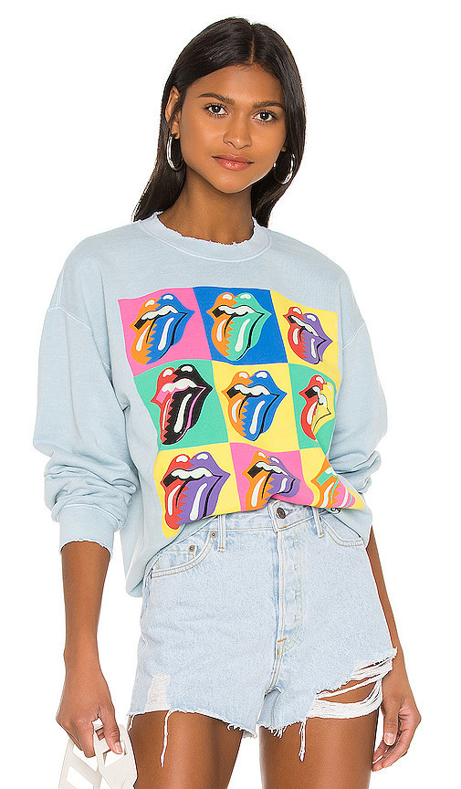 Madeworn Rolling Stones 89 Multi Tongue Sweatshirt in Blue Haze. Size S | Revolve Clothing (Global)
