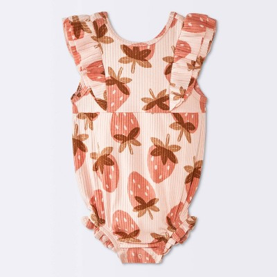Baby Girls' Strawberry Ruffle Tank Romper - Cloud Island™ Light Pink 12M | Target