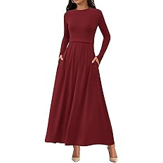 BTFBM Long Sleeve Dress for Women Winter Clothes 2025 Pockets Business Casual Pleated Fall Weddin... | Amazon (US)
