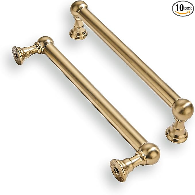 khtumeware 10 Pack 5 Inch Hole Center Brushed Brass Cabinet Pulls Heavy Duty Solid Warm Brass Cab... | Amazon (US)