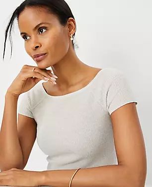 Shimmer Ribbed Wide Neck Tee | Ann Taylor (US)