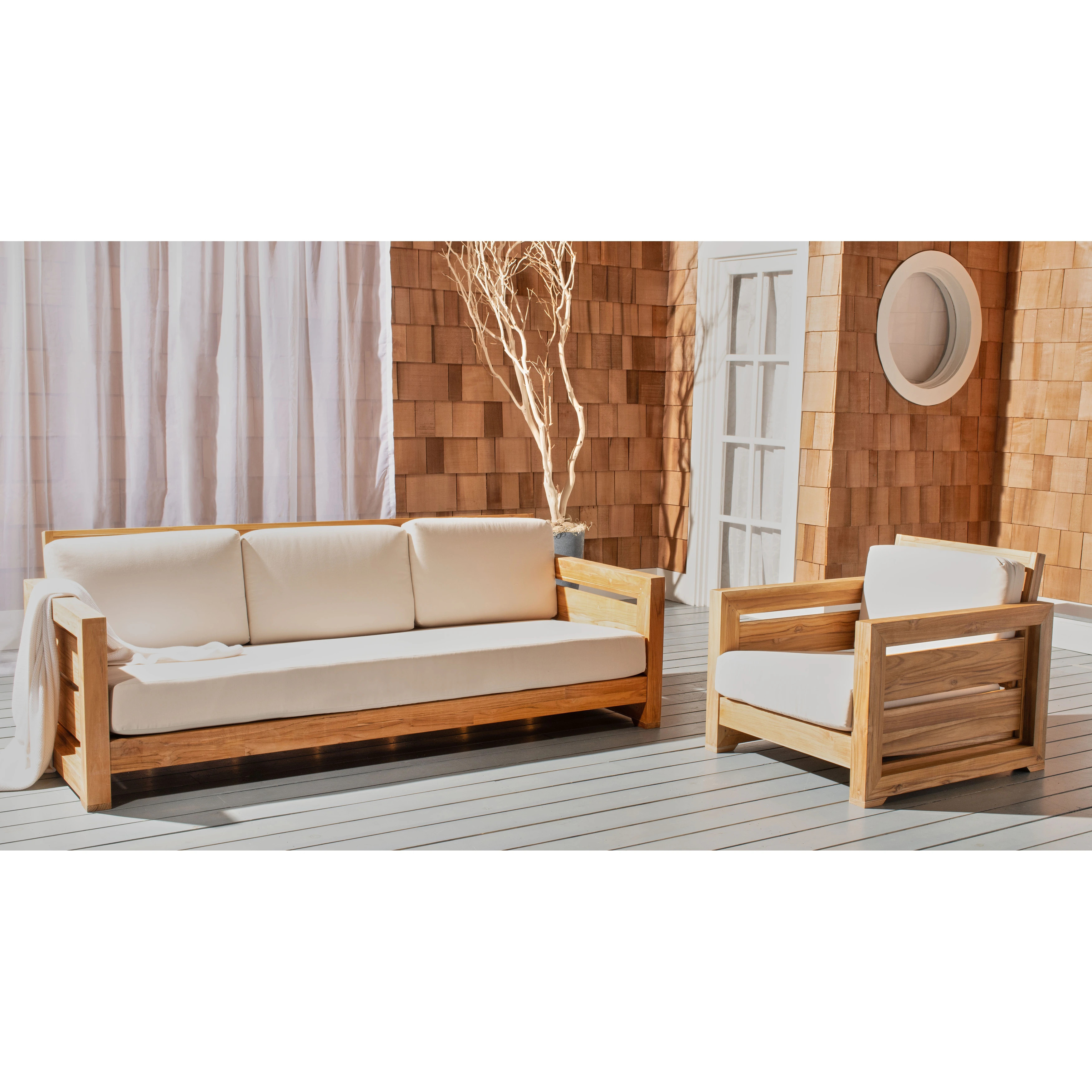 SAFAVIEH Couture Guadeloupe Outdoor Teak 3-Seat Sofa - On Sale - Overstock - 42522961 | Overstock
