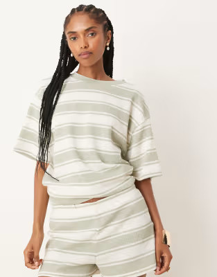 ASOS DESIGN micro short co-ord in knit sage stripe | ASOS (Global)