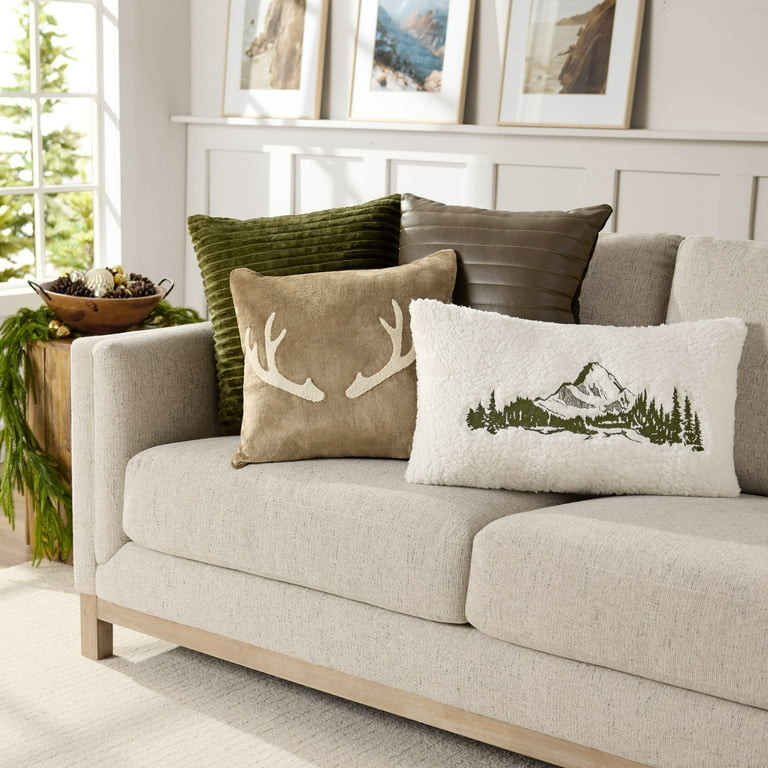 Mainstays 18 x 18 Winter Chalet Faux Leather Polyester Decorative Pillow | Walmart (US)