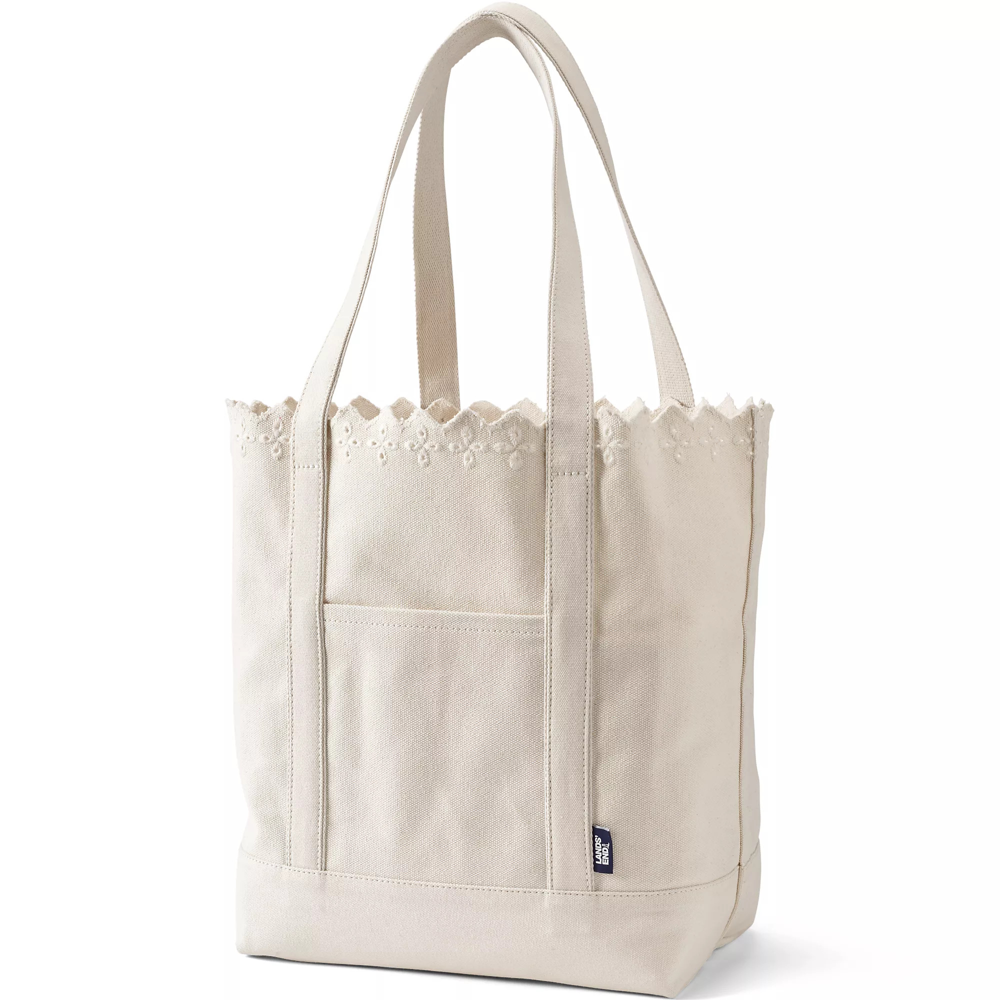 Large Eyelet Canvas Long Handle Open Top Tote | Lands' End (US)