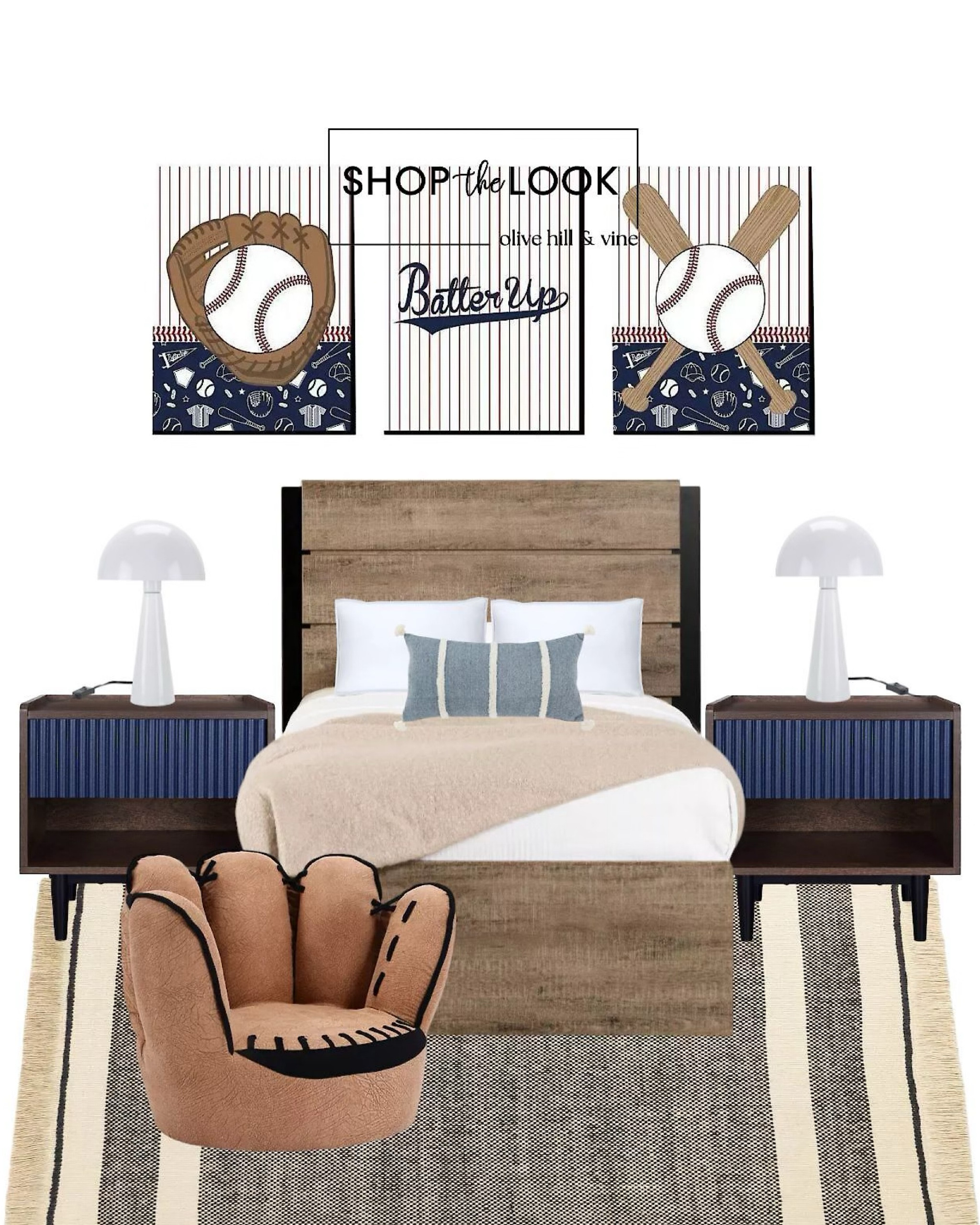 Step up to the plate with a baseball-themed bedroom your little slugger will love! A mature palette that grows with them includes iconic baseball art, a wood bed with storage, ribbed nightstand, striped lumbar pillow, and a five-finger kids’ armchair couch. 

#LTKFamily #LTKHome #LTKKids