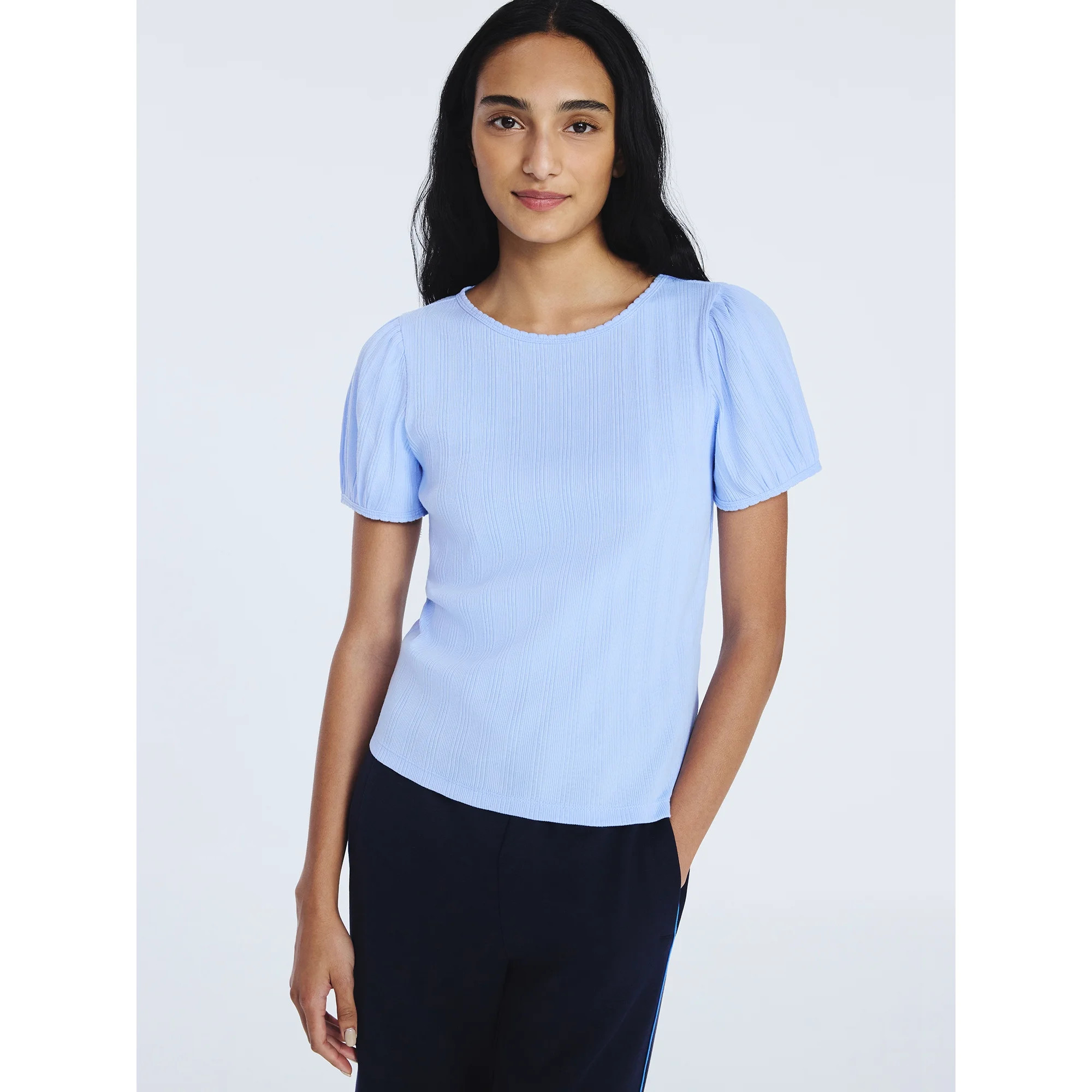 Free Assembly Women's Crewneck Top with Short Puff Sleeves, Sizes XS-XXL | Walmart (US)