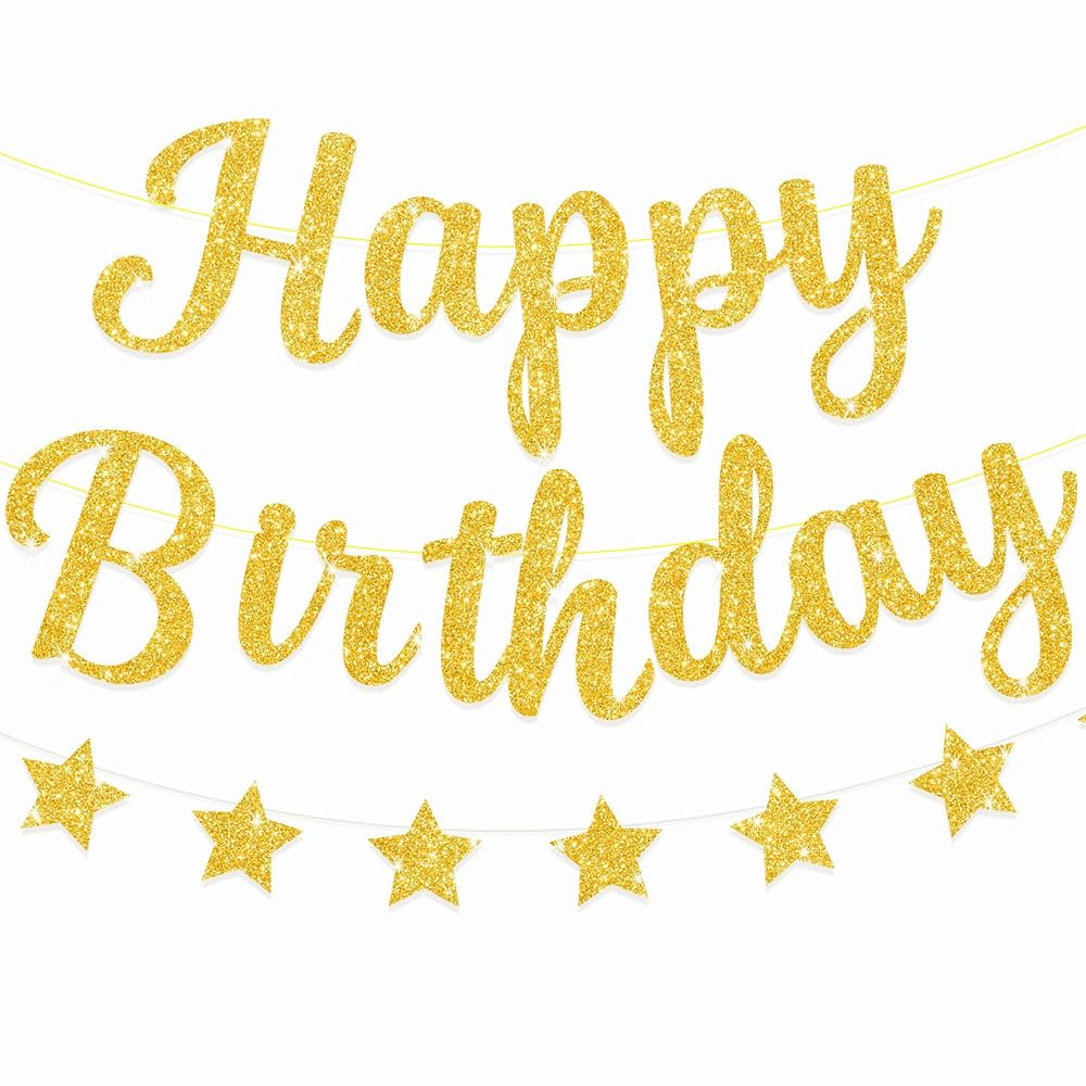 Gold Glitter Happy Birthday Banner for Adult/Kids Birthday Party Decorations Star Birthday Garlan... | Amazon (US)