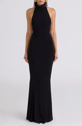 Sadira Draped Jersey Halter Mermaid Gown | Nordstrom