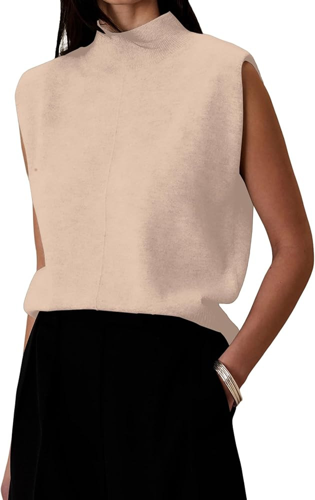 Women's Mock Neck Sleeveless Sweater Vest Elegant Solid Cap Sleeve Knit Pullover Tank Tops Loose ... | Amazon (US)