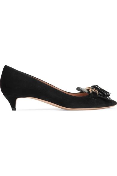 Tod's - Embellished Fringed Glossed-leather And Suede Pumps - Black | NET-A-PORTER (UK & EU)