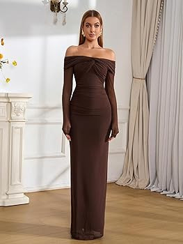 Colysmo Off Shoulder Long Sleeve Bodycon Maxi Fall Wedding Guest Dress | Amazon (US)
