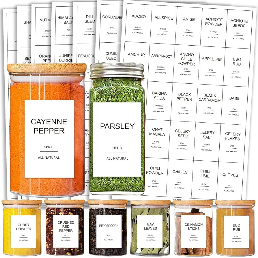 191 Spice Jar Labels Preprinted Minimalist Stickers - White Waterproof Label - Fit Round or Recta... | Amazon (US)