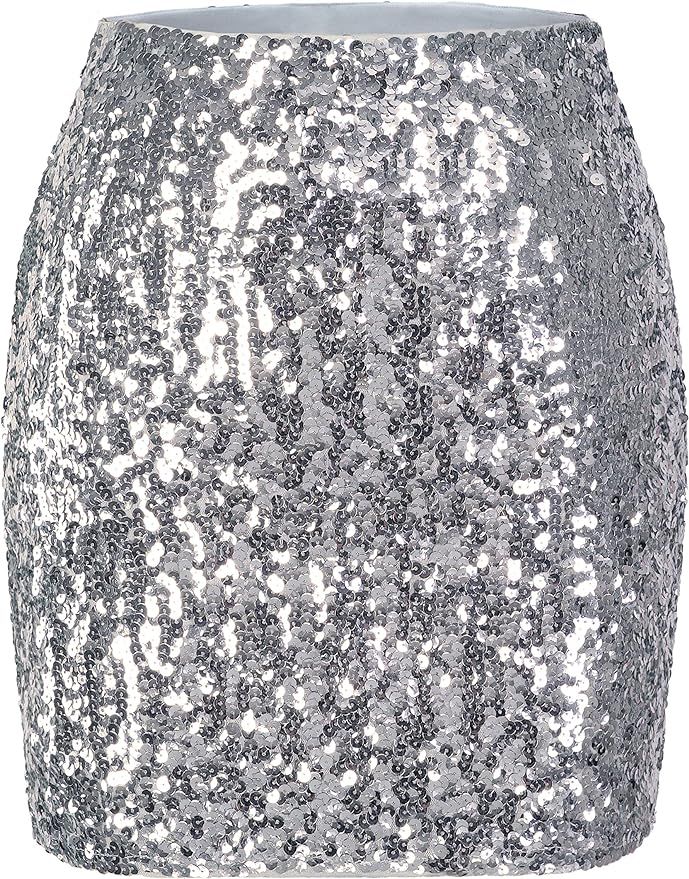 MANER Women's Sequin Skirt Sparkle Stretchy Bodycon Mini Skirts Night Out Party | Amazon (US)