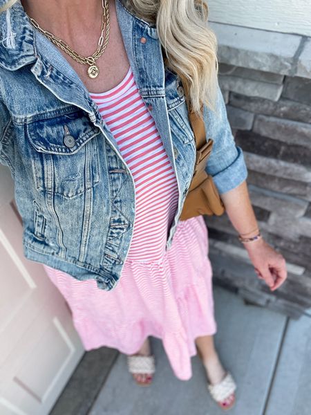 Outfit of the day, Walmart dress, Walmart outfit, time and tru, old navy jean jacket, midi dress, pink dress, Pearl sandals, dagne Dover bag, Kendra Scott jewelry 

#LTKSeasonal #LTKFind #LTKunder50