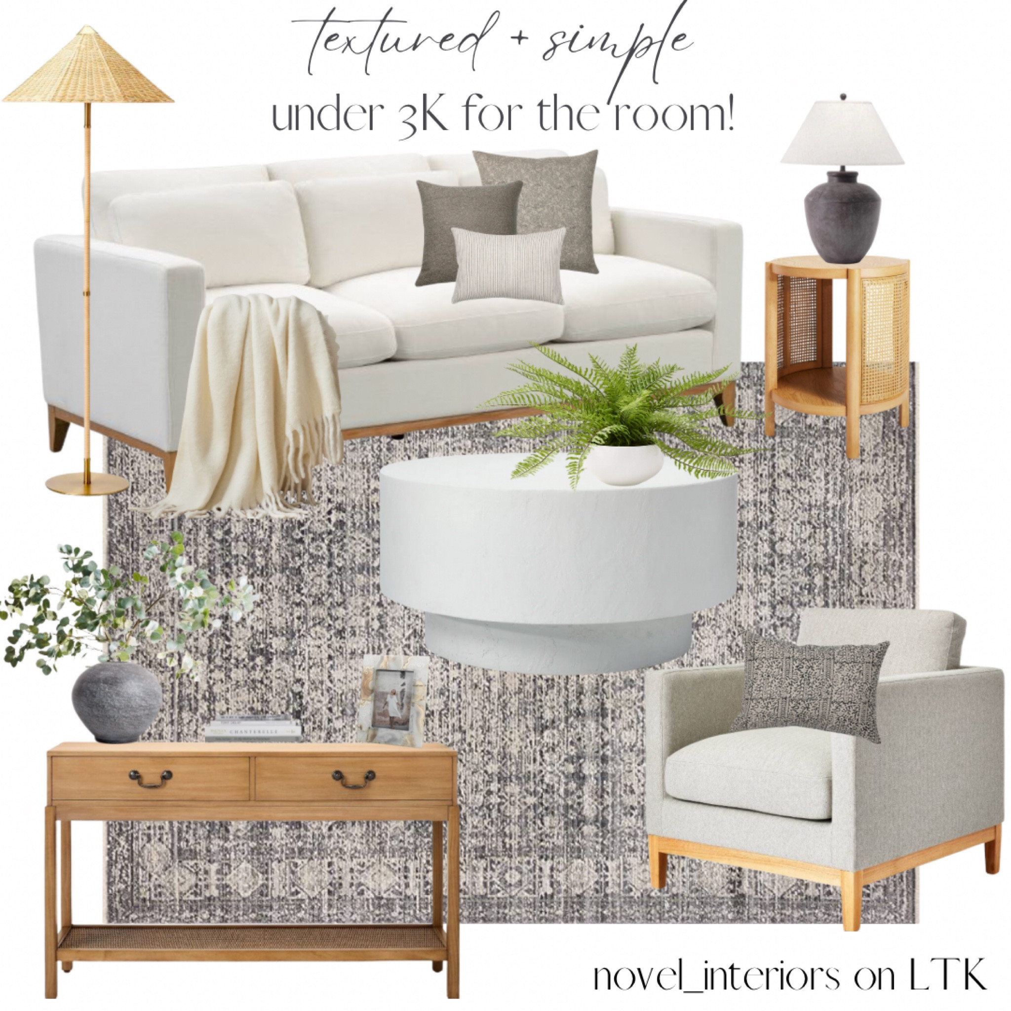 I’m all about this textured and monochromatic living room! Classic lines and neutrals ensure a timeless look! And so affordable!