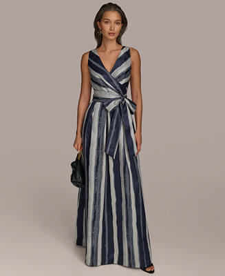 Donna Karan New York Women's Striped Belted Gown - Macy's | Macy's