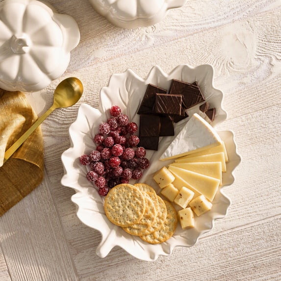 Better Homes & Gardens Cream Figural Leaf Stoneware 12" x 10" Serving Platter | Walmart (US)
