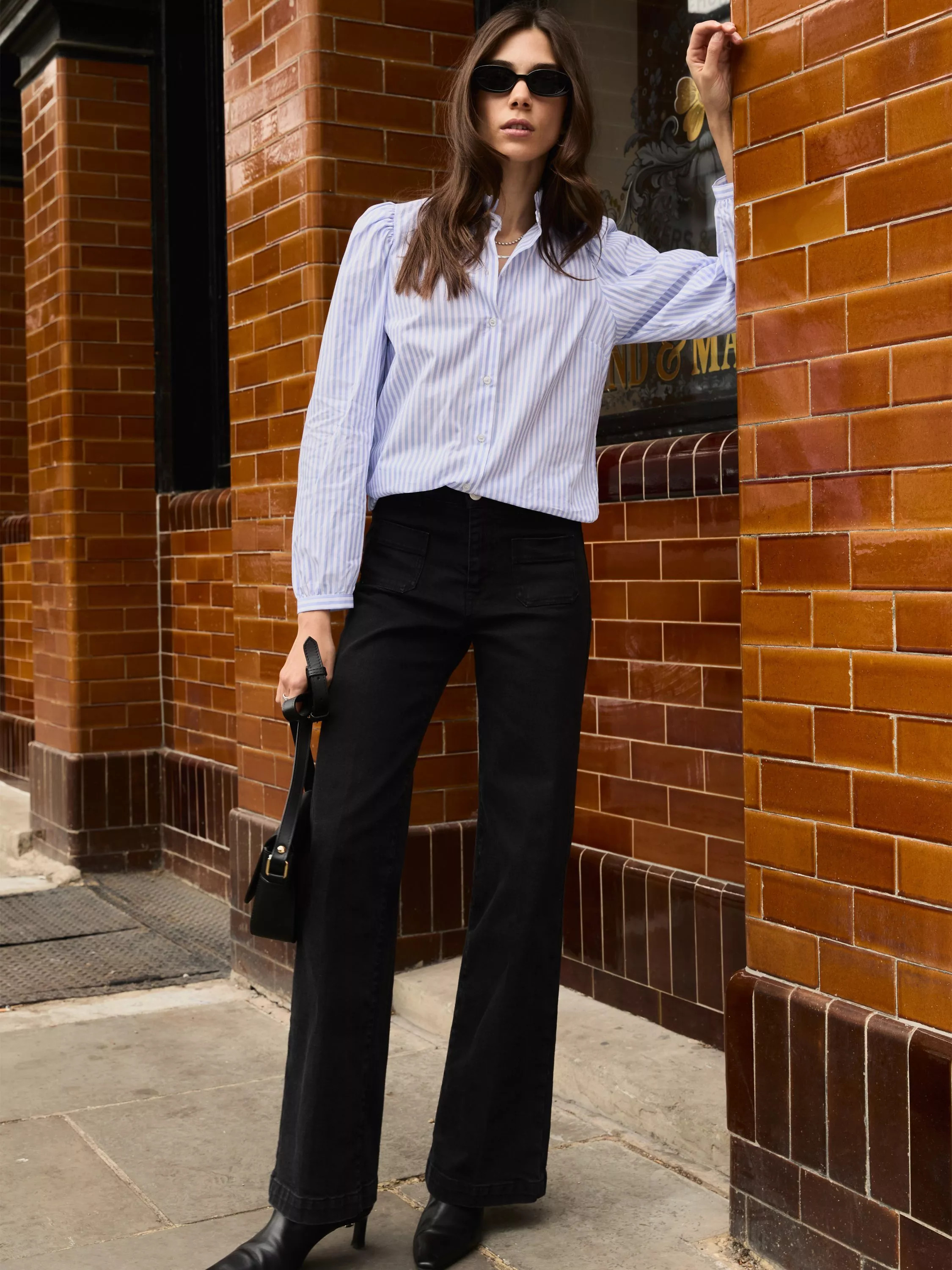 Baukjen Debbie Stripe Long Sleeve Shirt, Blue/White | John Lewis (UK)