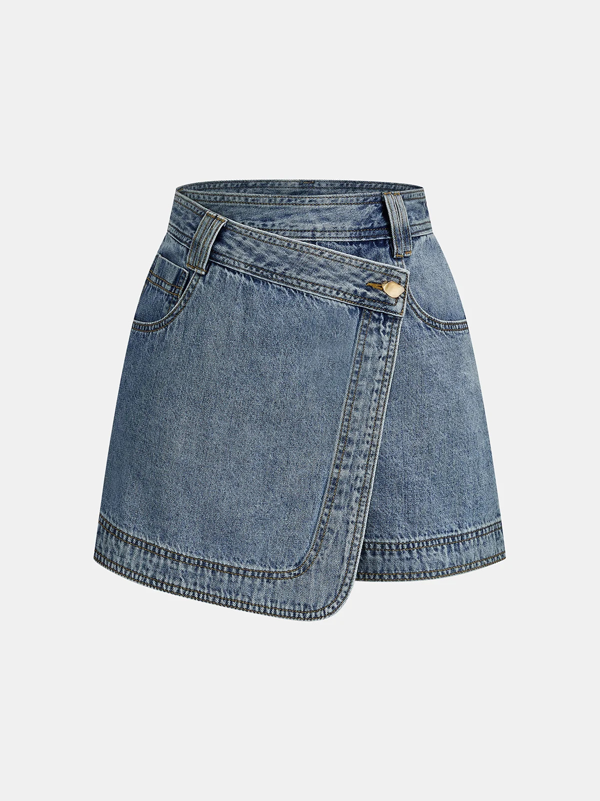 Wrap Front Asymmetrical Denim Skort | Commense