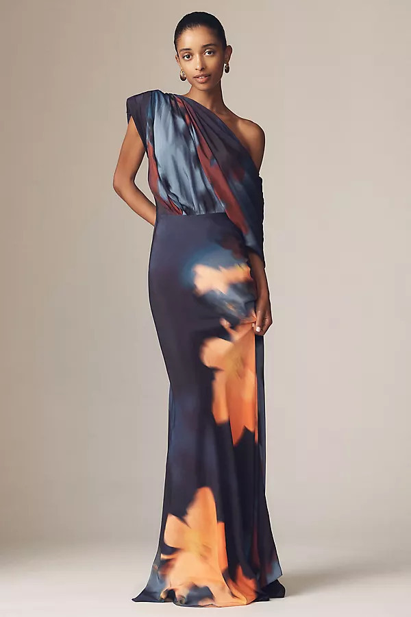 Angelina Asymmetric Draped One-Shoulder Maxi Dress | Anthropologie (US)