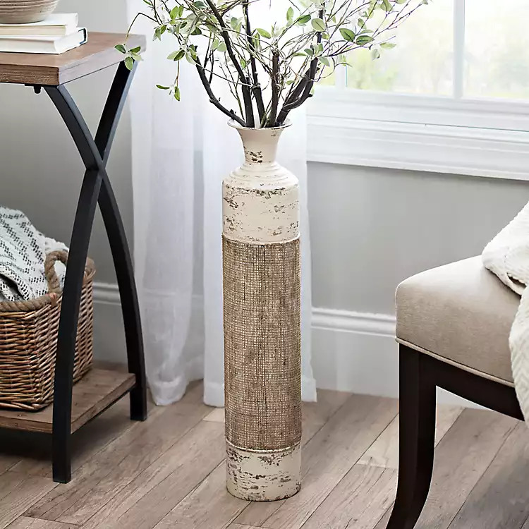 Cream Metal Burlap Vase | Kirkland's Home
