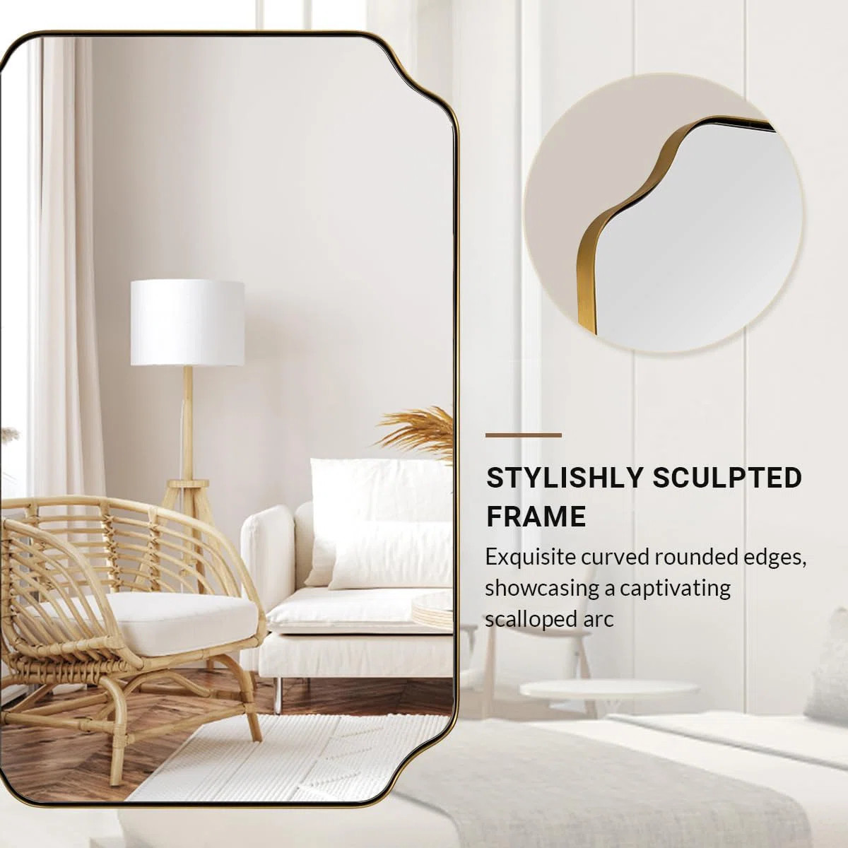 Modern Scalloped Corner Rectangle Bathroom Vanity Mirror | Stainless Steel Frame | Wayfair North America