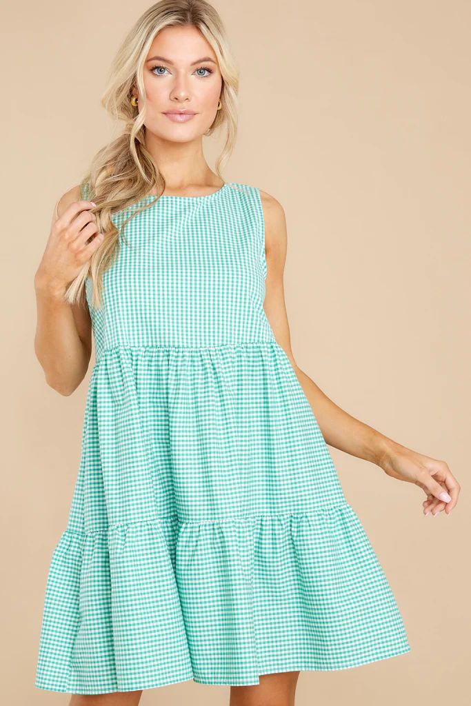 Sweetest Innocence Light Green Gingham Dress | Red Dress 