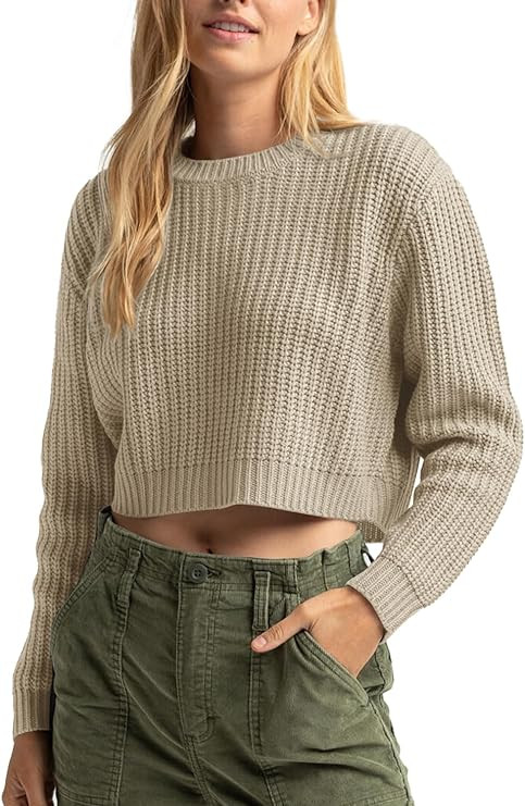 Jumppmile Women's Cropped Sweater Knit Long Sleeve Crewneck Soft Pullover Sweater Top | Amazon (US)