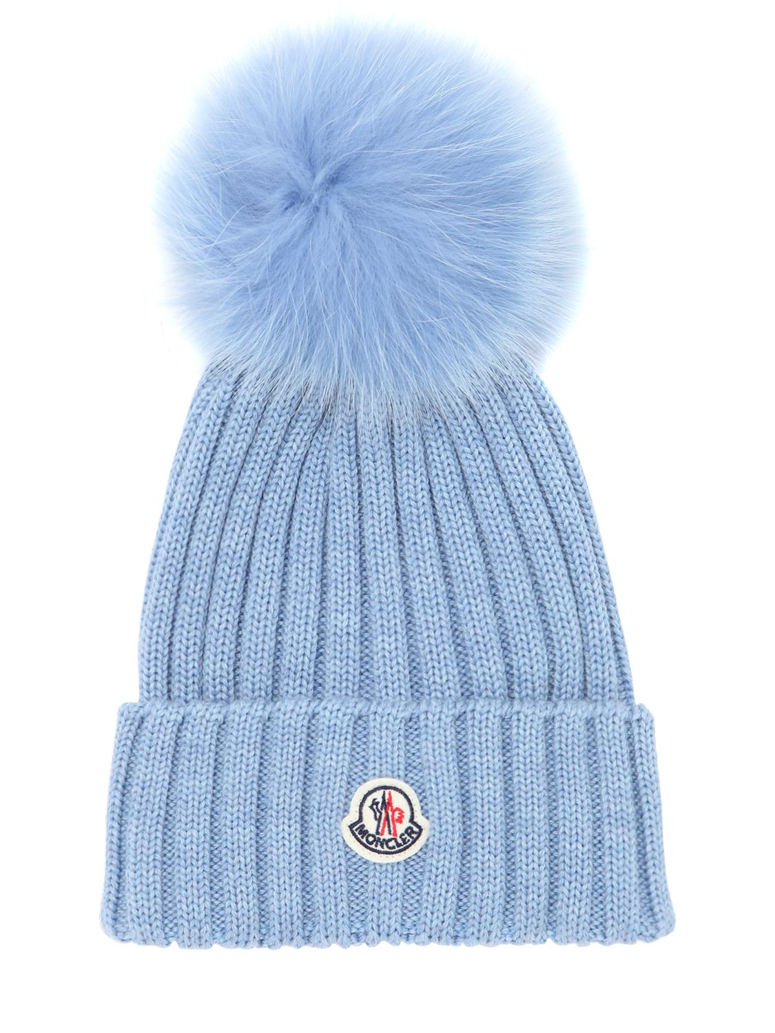 WOOL KNIT BEANIE HAT W/ FOX POMPOM | Luisaviaroma