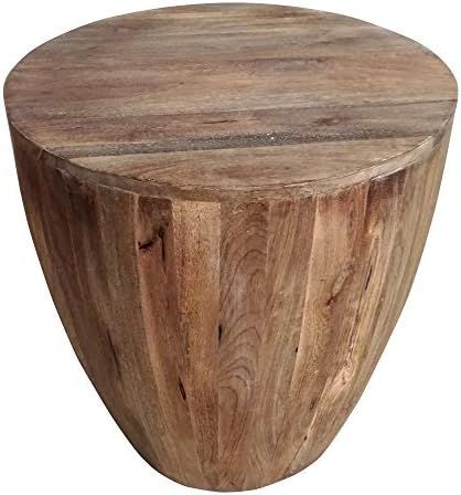 The Urban Port Handcarved Cylindrical Shape Round Mango Wood Distressed Wooden Side End Table, Brown | Amazon (US)