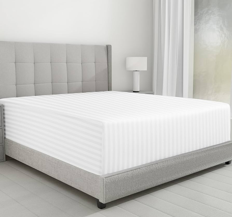 California Design Den Luxury Cotton Sateen Damask Stripe Queen Size Fitted Sheet Only - Soft 100%... | Amazon (US)