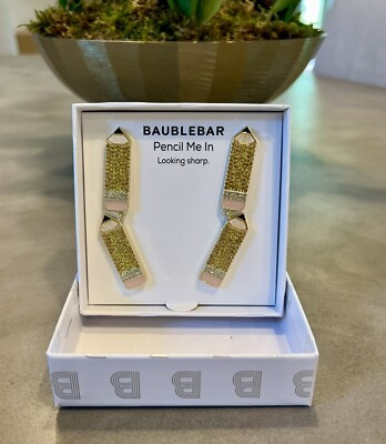 Baublebar Gold Yellow Pencil Me In Crystal Dangle Stud Earrings Teacher ✏️ | eBay US
