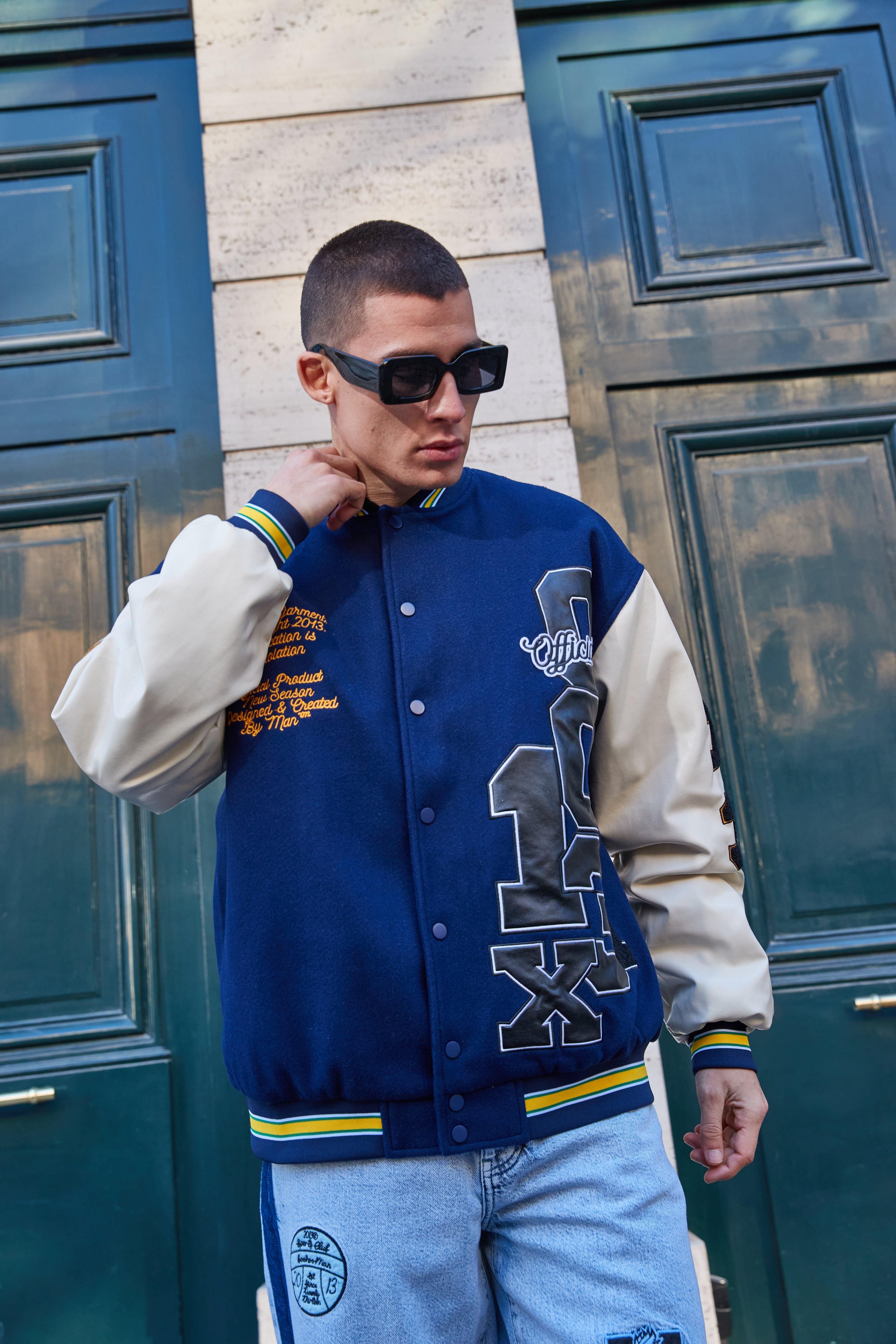 All Over 00 Placement Varsity Jacket | boohooMAN (US & CA)