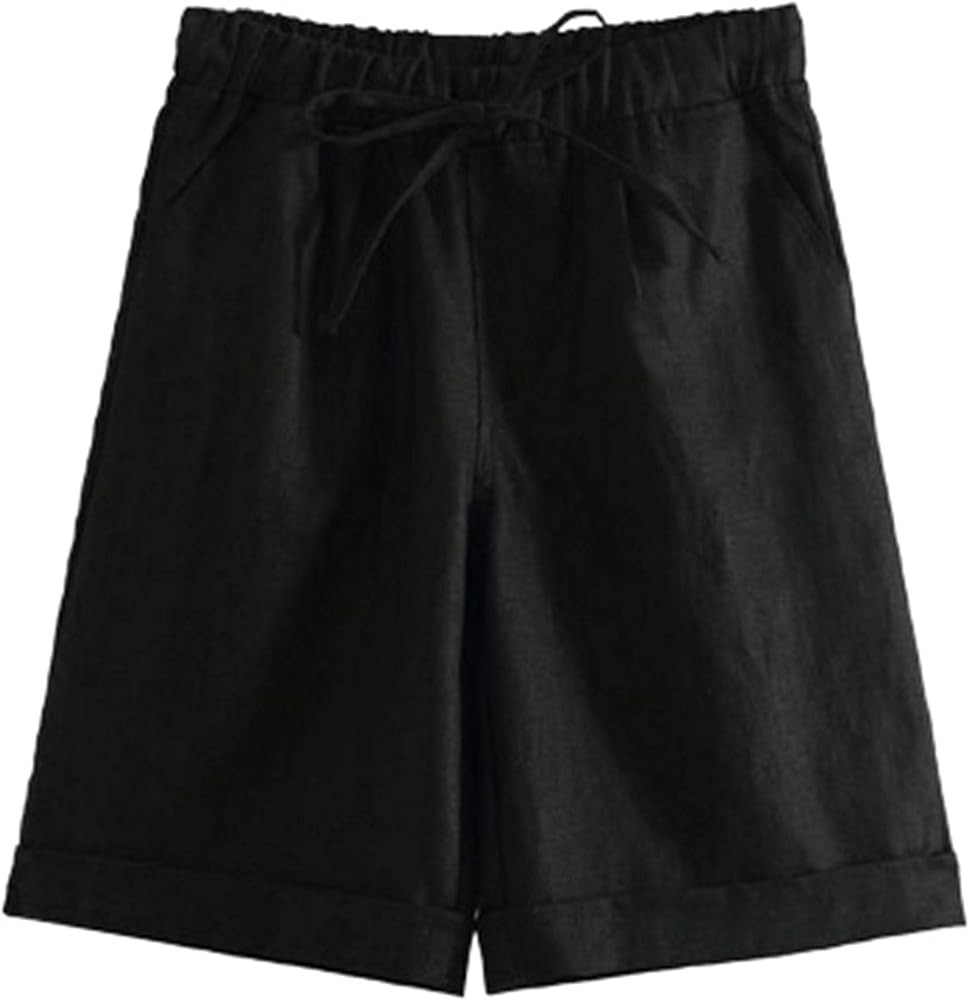 Tanming Women's Summer Casual Elastic Drawstring Rolled Hem Bermuda Shorts with Belt | Amazon (US)