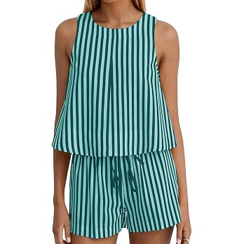 Ythomm Womens Two Piece Lounge Sets Round Neck Peplum Tops High Waist Linen Shorts Summer Matchin... | Amazon (US)