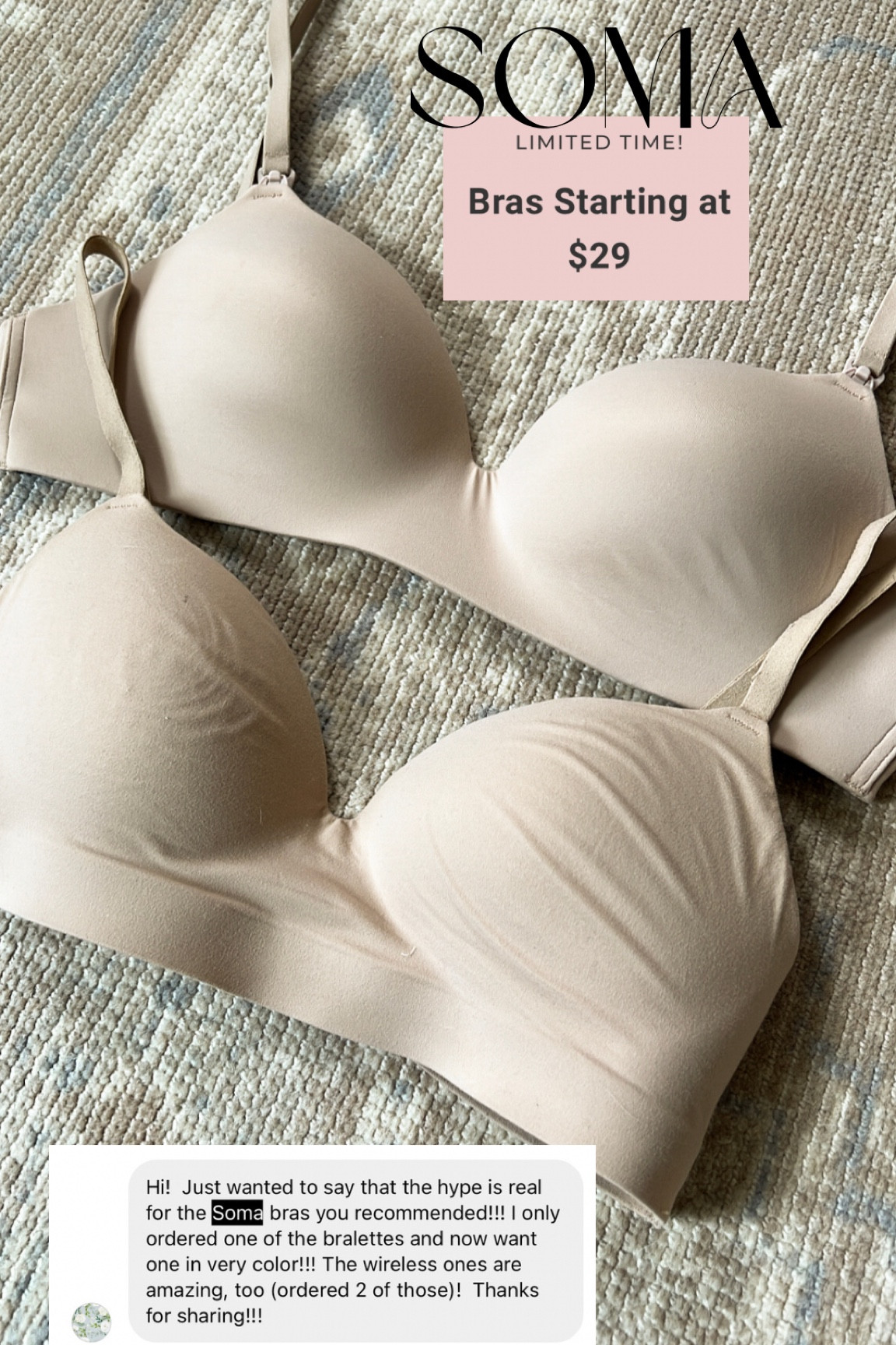Soma bras on sale- almost all $29! I wear the Enbliss Wireless (also comes in a nursing version) & Enbliss Wireless Racerback Bralette most often! Bra sale, undergarment // 

#LTKsalealert #LTKfindsunder50 #LTKstyletip